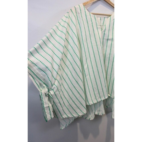 BROOKE WRIGHT OS S M L Green White Dotted Stripe Caftan Poncho NWT Cotton Linen - Picture 6 of 7